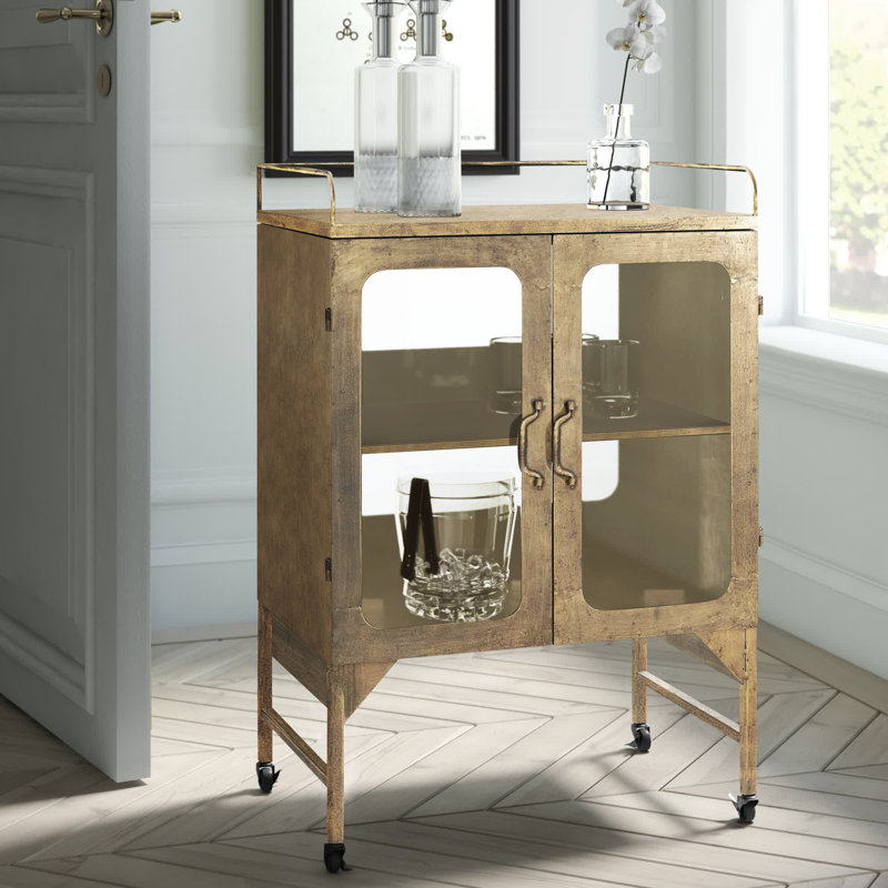 Murchison Glass Bar Cart, Brushed Gold