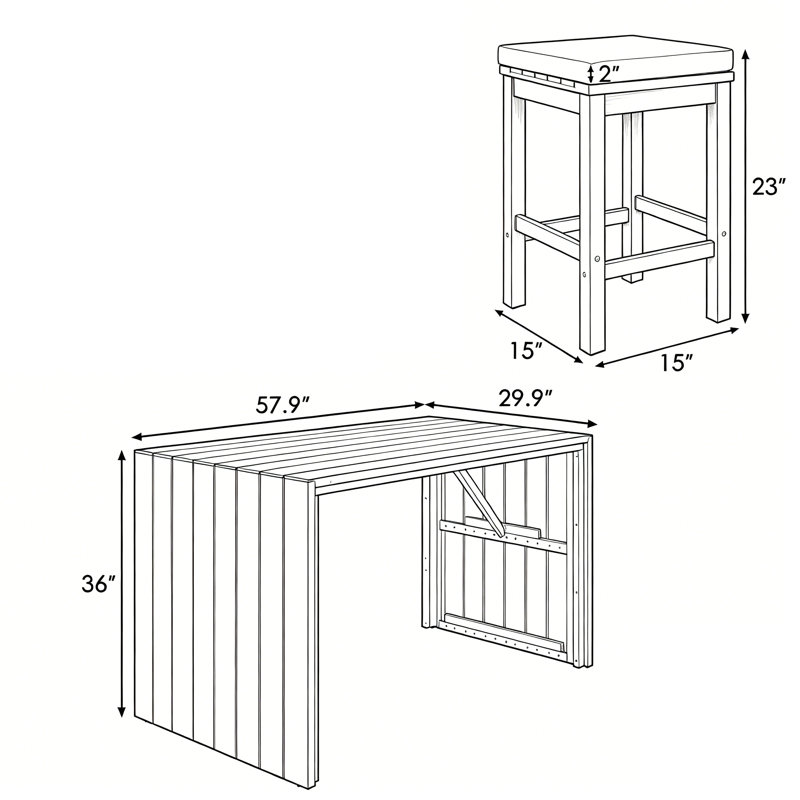 5 - Piece Acacia Wood Outdoor Patio Bar Set,  Bar Height Table & 4 Stools with Cushions