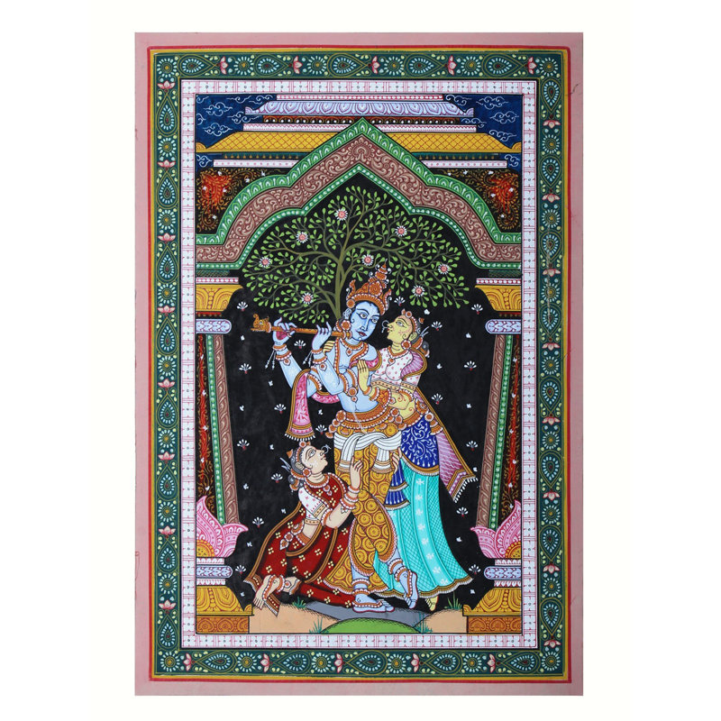 Lord Krishna avec Rukmini et Satyabhama