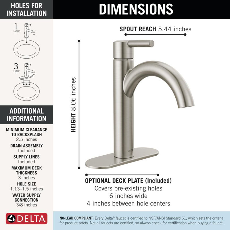 Nicoli Single Hole Bathroom Faucet with Drain Assembly, Single Handle Bathroom Sink Faucet, Stainless