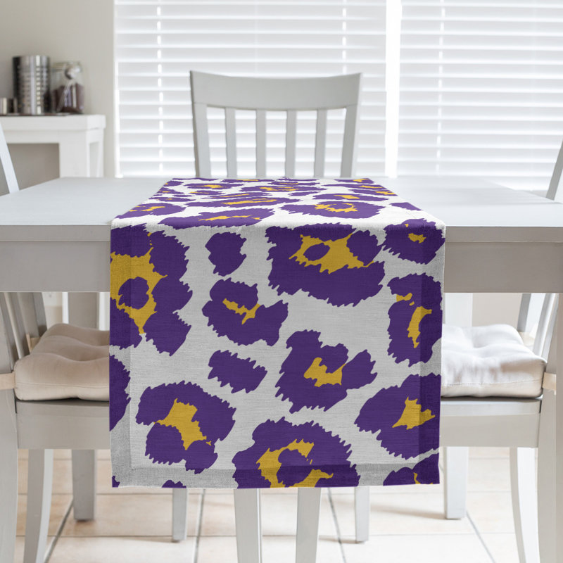 Animal Print Table Runner, 90" x 16", White/Purple