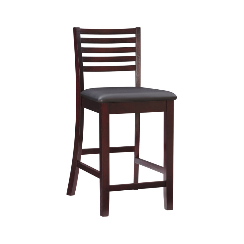 Clarke Solid Wood Counter & Bar Stool, Counter Stool (24" Seat Height), Faux Leather - Black Cherry