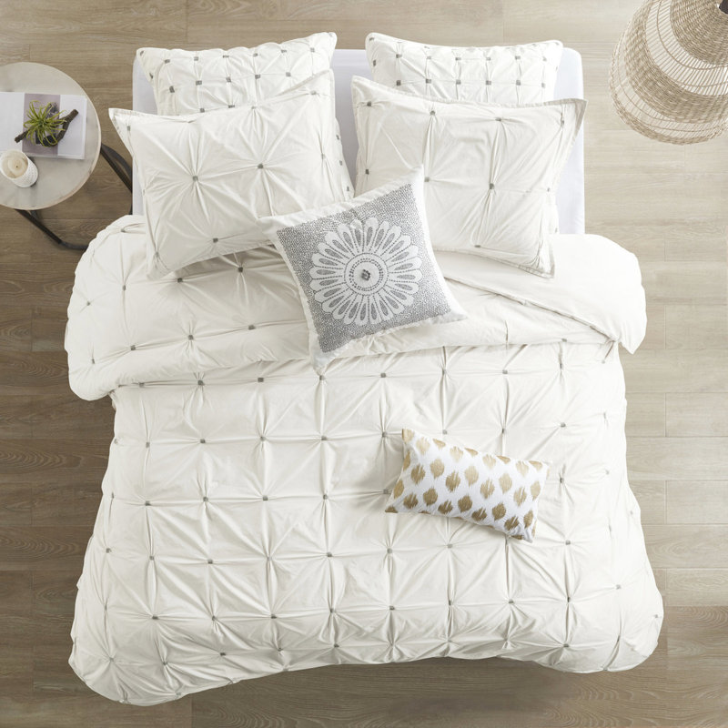 Édredon 3 pièces blanc avec broderie élastique très grand / très grand lit
