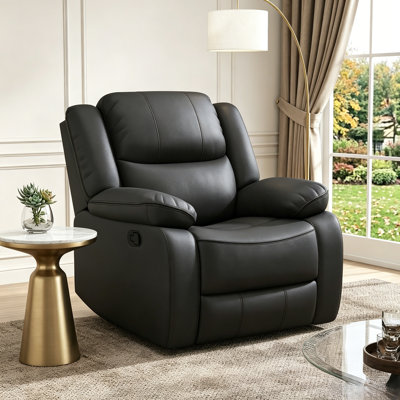 Kamarli 38.2" Wide Breathable Leather Cushion Back Manual Recliner Chair with Pillow Top Arm