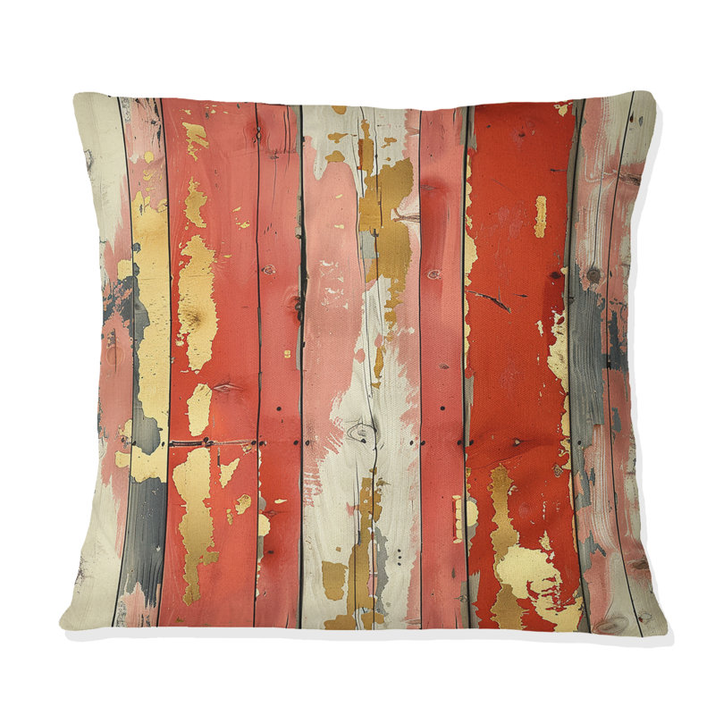 Motif de grange en bois rouge et or I - oreiller champêtre, H 16 po x l 16 po, Carrée