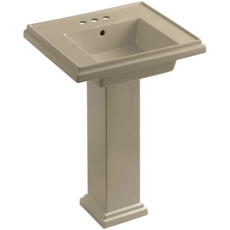 Tresham Fireclay Pedestal Bathroom Sink, Mexican Sand, 34.625" H x 19.5" W x 24" L, 4" Centers