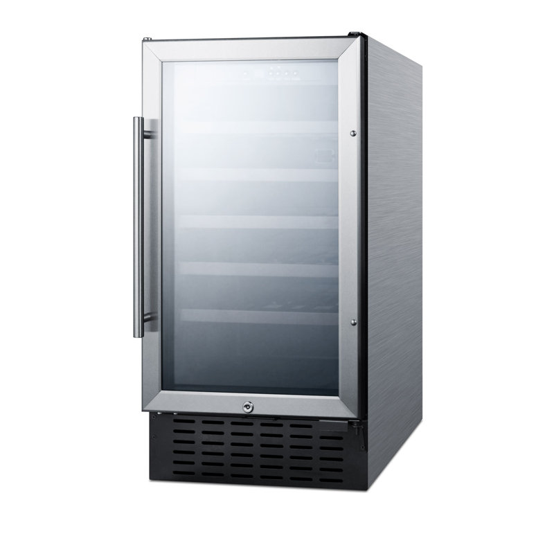 Summit Appliance Single Zone 18'' 34 Bottle Wine Refrigerator with Reversible Door, Stainless Steel