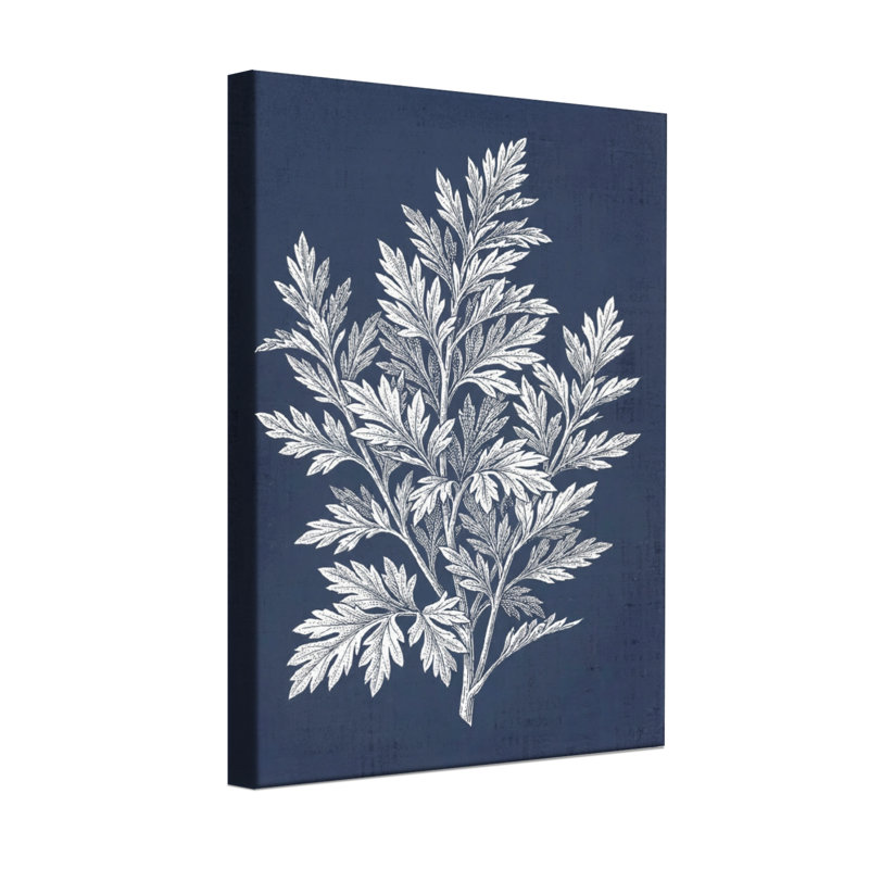 Plantes et fleurs, fougère argentée sur fond bleu marine, H 30 po x l 20 po