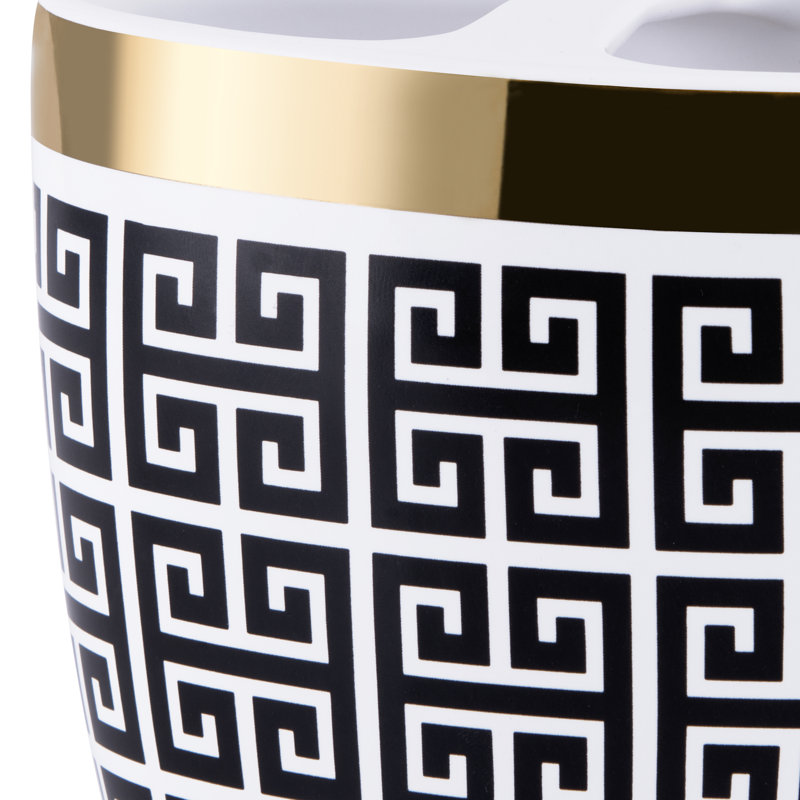 Derby Black and White Ceramic Toothbrush Holder with Gold Accent