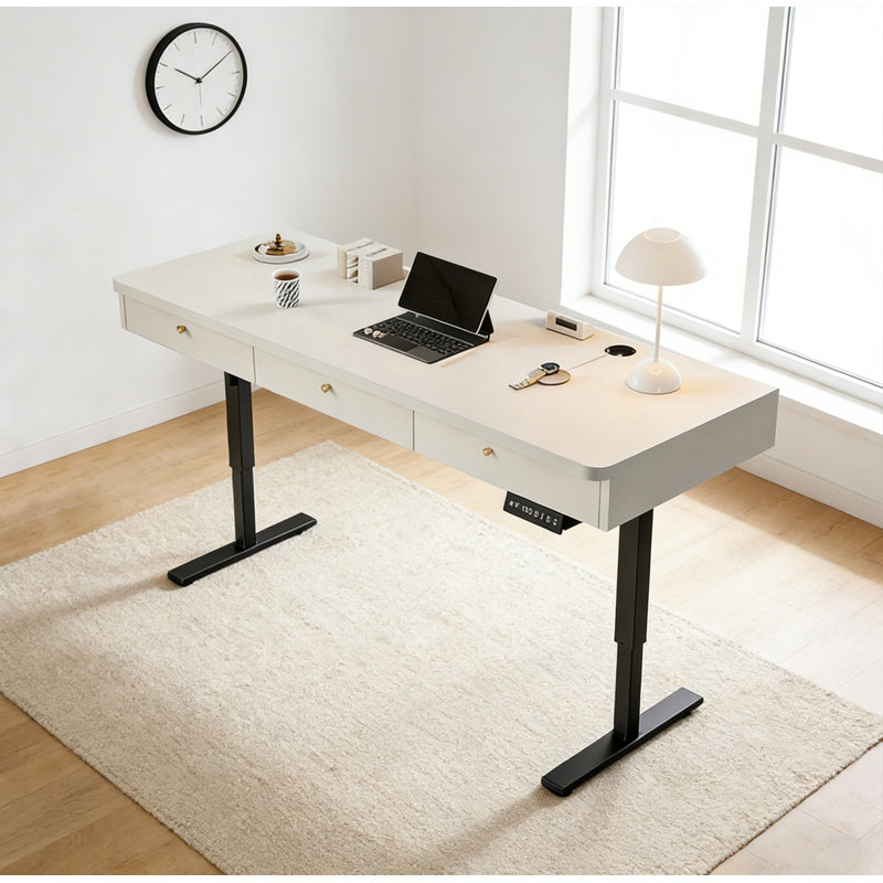 Bureau debout électrique réglable avec tiroirs, Blanc, 33.9" H x 47.2" W x 23.6" D