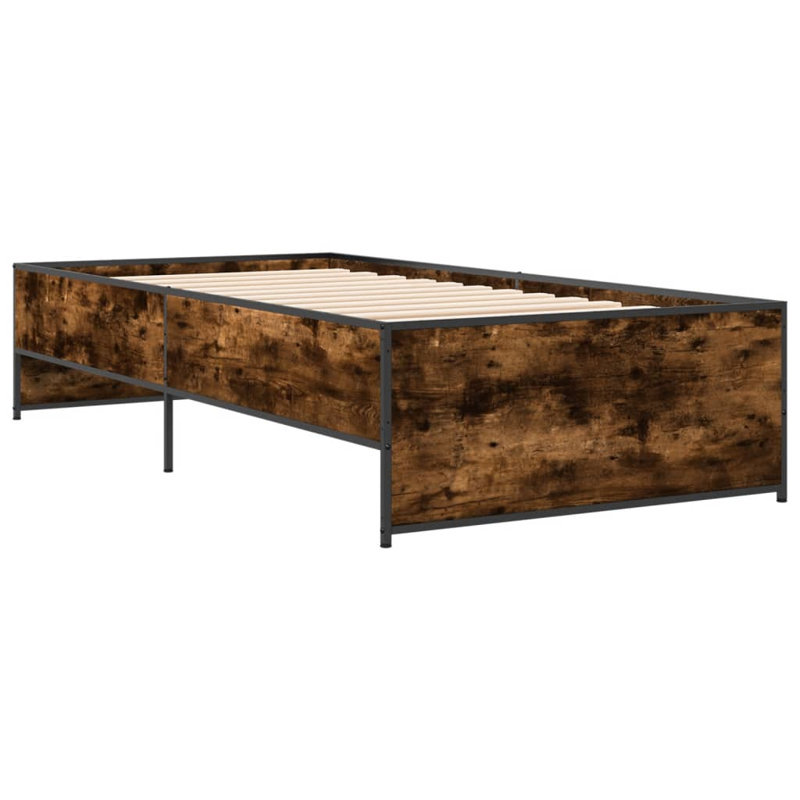 Vidaxl Bed Frame And Metal, Small Single (2'6), Smoked Oak