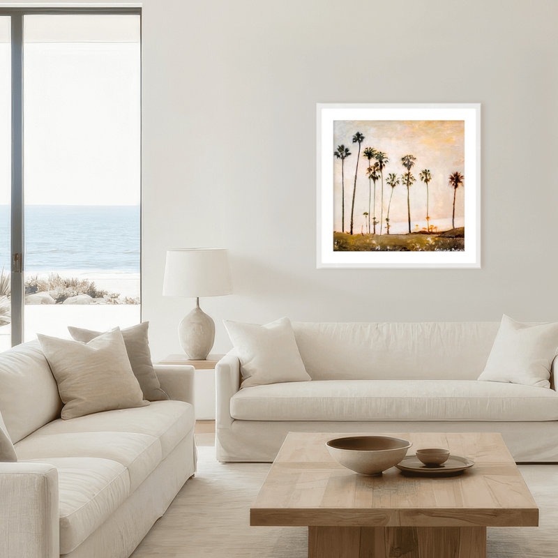 Coastal Retreat Golden Hour Glow by  - Picture Frame Painting, 16" H x 16" W x 1.125" D, Framed Matted Print, White