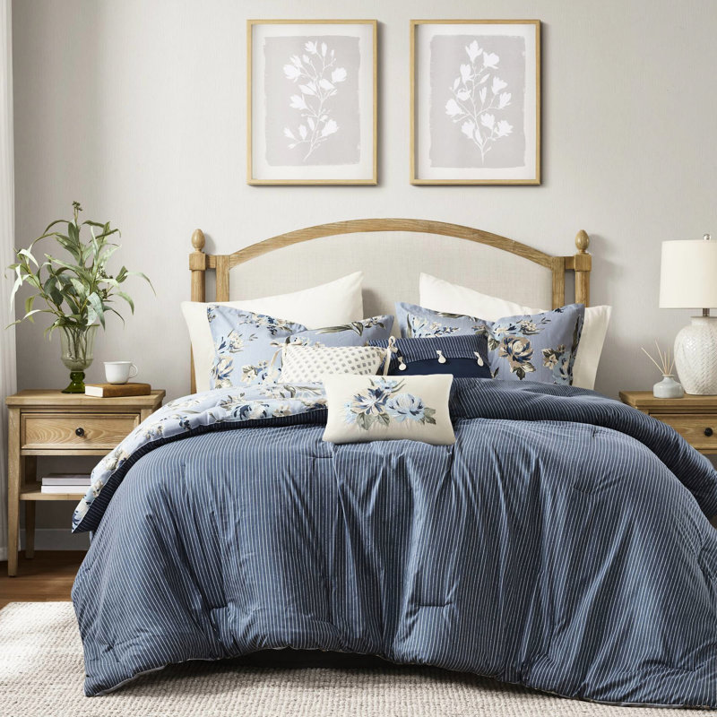 Édredon très grand floral 7 pièces rétro, texture, réversible et toutes saisons avec design réversible, mélange de coton, idéal pour les saisons