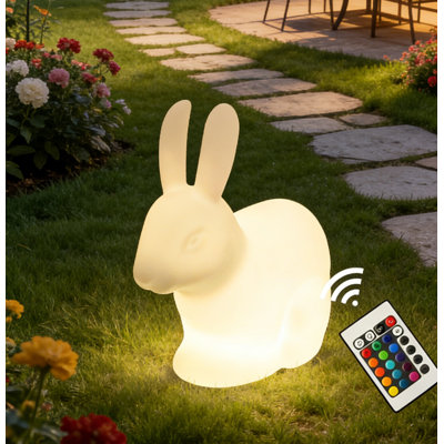 19 Inch High 16 Colors Glow Rabbit Shape Lamp， Solar Powered Integrated Led Color Changing Outdoor Light With Remote Control