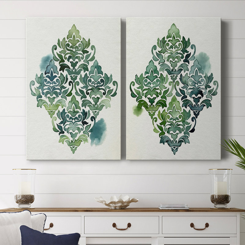 Algae and Azule Motif I-Premium Gallery Wrapped Canvas -Ready to Hang, 27" H x 36" W