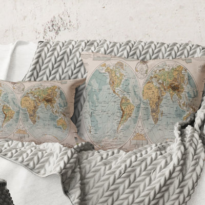 Square,Ancient Map Of The World II - Rustic Printed Throw Pillow