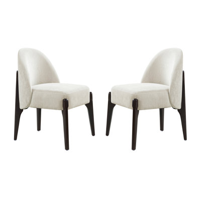 Oslo Contemporary Modern Chenille Upholstered Beech Wood Dining Side Chair in Cream