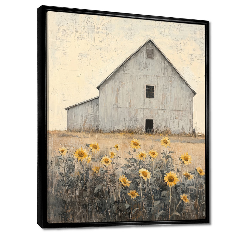 Dishawn photos de grange minimalsim avec tournesols - impressions sur toile de ferme, H 32 po x l 24 po, Noir