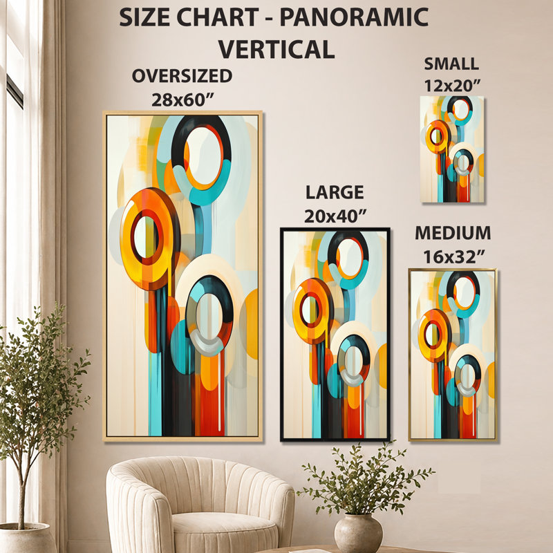 «Orange Blue Midcentury Motion», reproduction d'art sur toile, H 32 po x l 24 po, Cadre flottant noir