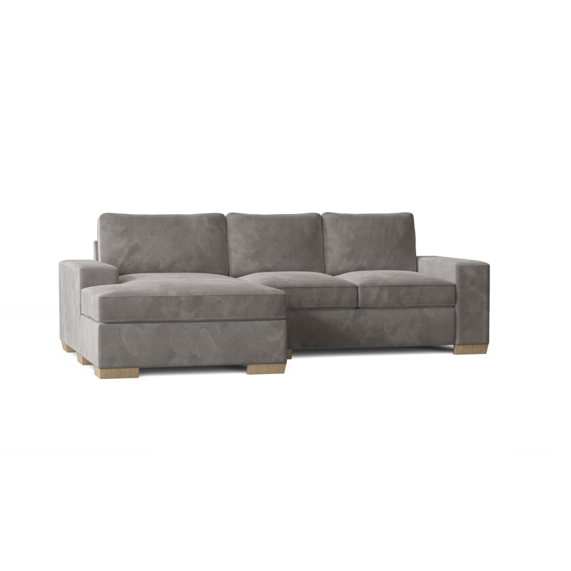 Dale Upholstered L-Shaped Sectional, Velvet Charcoal, Natural, Left Hand Facing