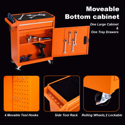 5 - Drawer Tool Chest With Detachable Top Box, 154Pcs Tools, Lockable Wheels, And Adjustable Shelf Coated Steel, Orange, Safe Convenient Chest, Shelf, Cold Rolled Functional