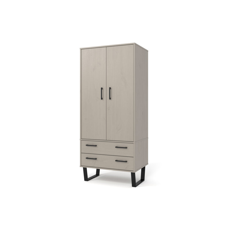 Riter 2 Door, 2 Drawer, Industrial Design Pine Wardrobe, Grey Waxed Pine