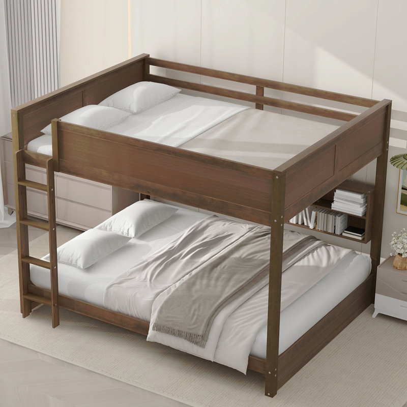 Lit superposé grand sur grand avec armoires de rangement et ports USB, Tan