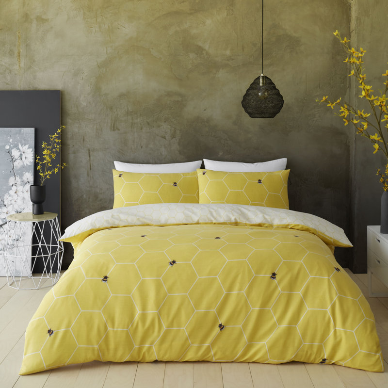 Geometric Shapes Duvet Cover Set with Pillowcases, Double Duvet Cover + 2 Standard Pillowcase, Ochre