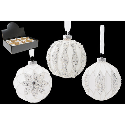 Ornement en verre avec perles blanches assorties - Paquet de 12