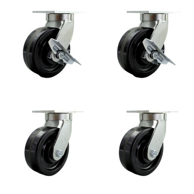 Extra Heavy Duty Phenolic Wheel Caster Set 4 Swivel Locks 2 Brakes SCC
