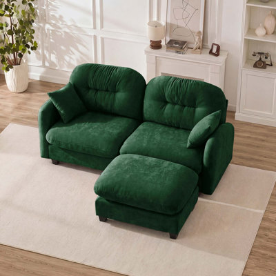 Canapé-lit modulaire ergonomique en chenille avec accoudoirs élégants avec base en bois et 1 repose-pieds