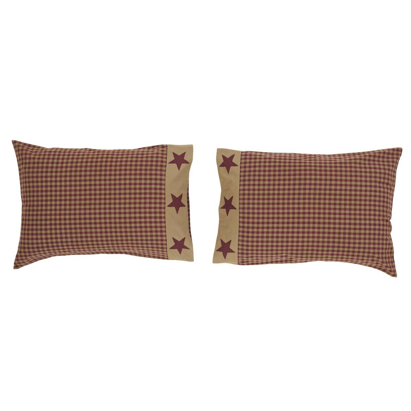 Taie d'oreiller 100% coton à densité de tissage 140 fils Ninepatch Star, Simple, Tissu écossais rouge/brun clair 2