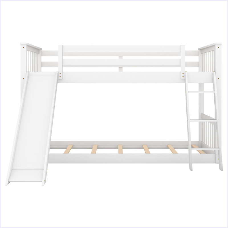 Lit superposé avec glissière convertible et échelle, Blanc / Blanc, Lit superposé simple sur simple