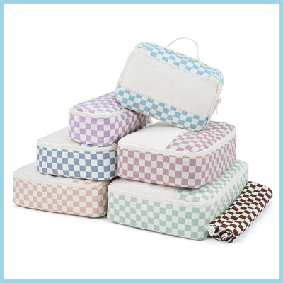 Paquet de 7 cubes de voyage à carreaux, sacs de rangement pour bagages et accessoires de voyage