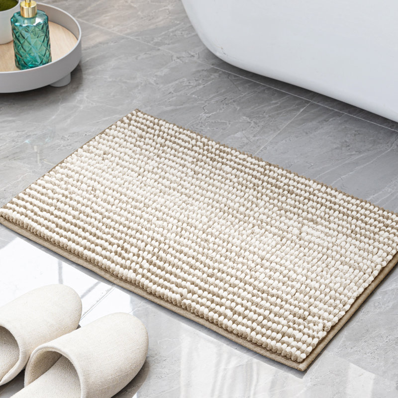 Zager Microfiber Soft Chenille Bath Rug with Non-Slip Backing, Beige, 24" L x 16" W
