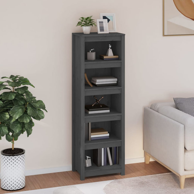 Shinn 154cm H Solid Wood Standard Bookcase, Grey, 154cm H x 50cm W x 35cm D