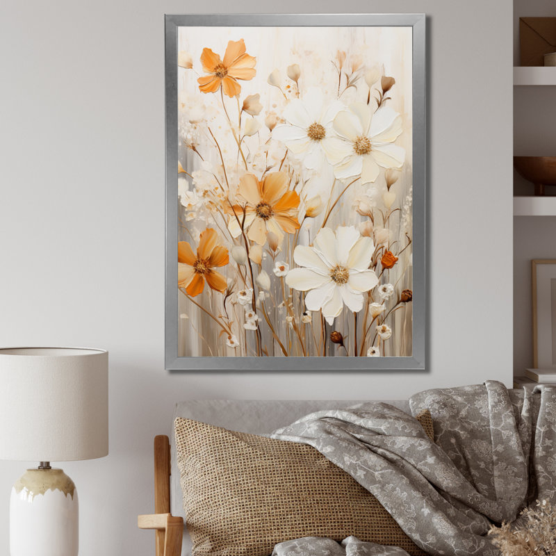 Weissberg - minimalisme jaune, fleur blanche, collage II - impression, H 20 po x l 12 po x P 1 po, Cadre photo argenté