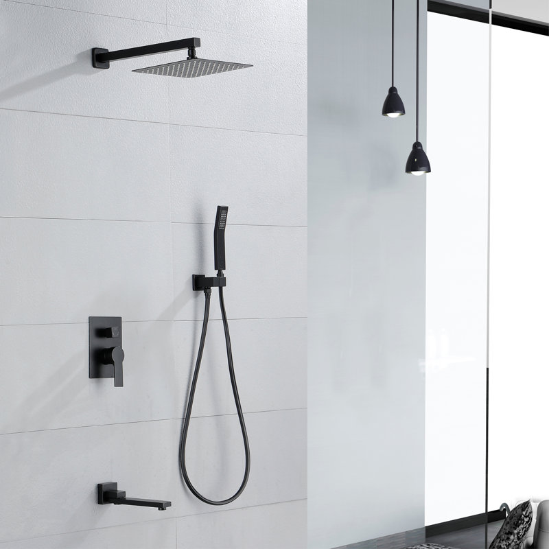 Topcraft 12Inch Rain Shower System with Rough-In Valve, Matte Black