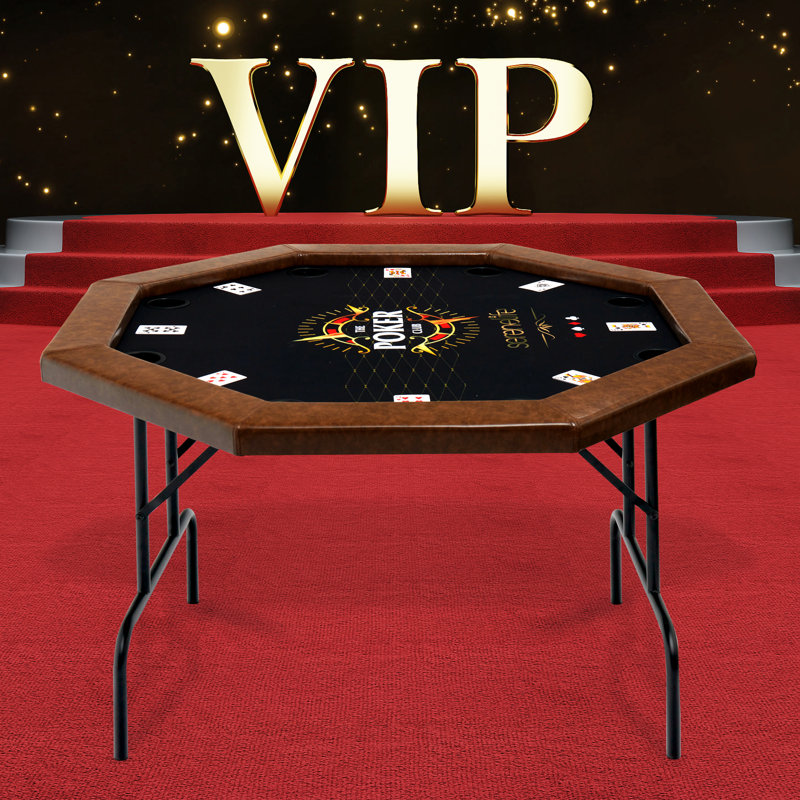 Octagonal Brown Felt 8-Player Foldable Poker Table