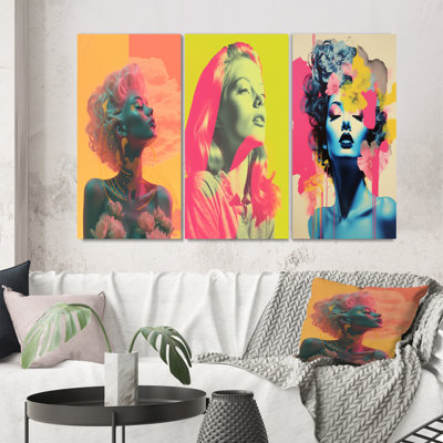 «Vintage Woman Portrait Iconic Polaroid Pop Art», 3 pièces sur toile