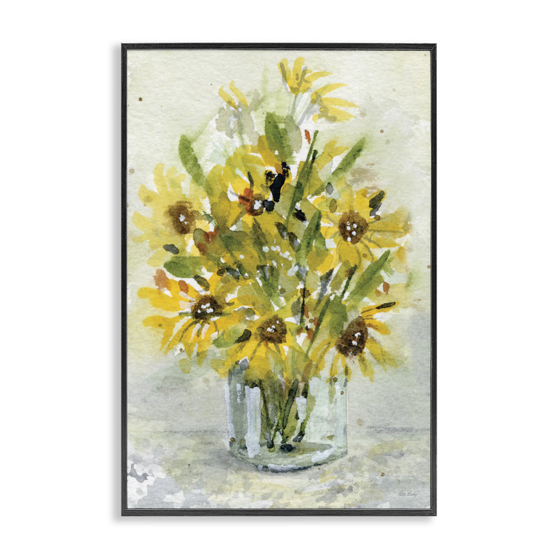 Fleurs de soleil et bouquet de marguerites, estampe numérique, design par Patti Bishop, Giclée encadrée noir minuit