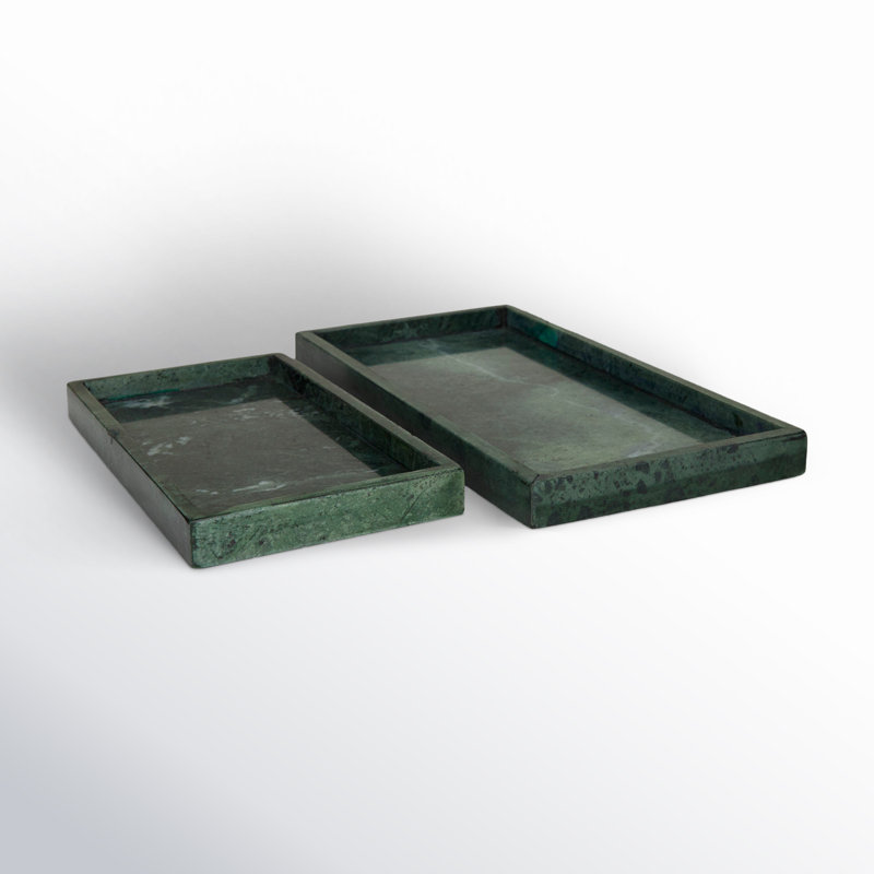 Marble Decor Tray with Raised Border Set, 1.4" H x 13.95" W x 7.05" D, Green
