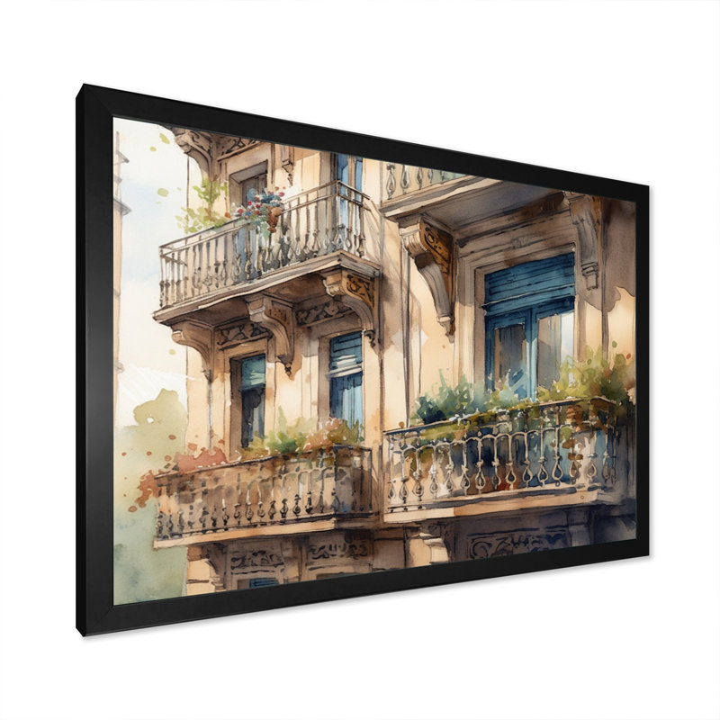«Rufe Barcelona Old World Charm II», reproduction sur toile, Cadre photo noir, H 12 po x l 20 po x P 1 po