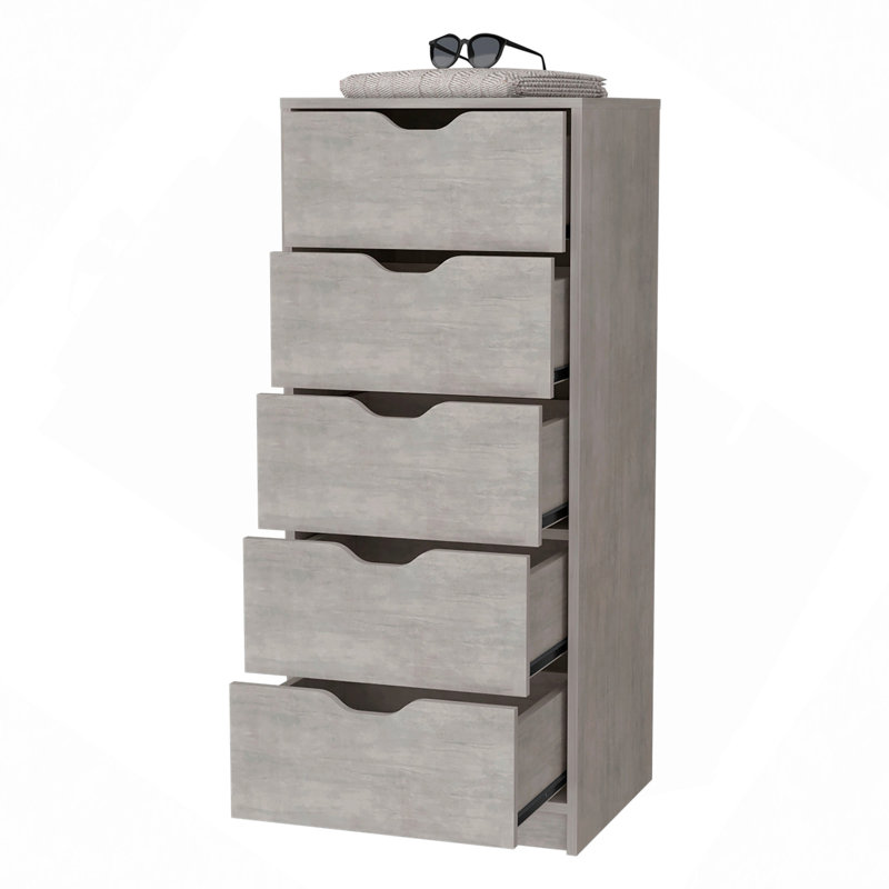 Commode étroite à 5 tiroirs, commode de rangement mince, 42 po Dresser, gris béton, Gris clair