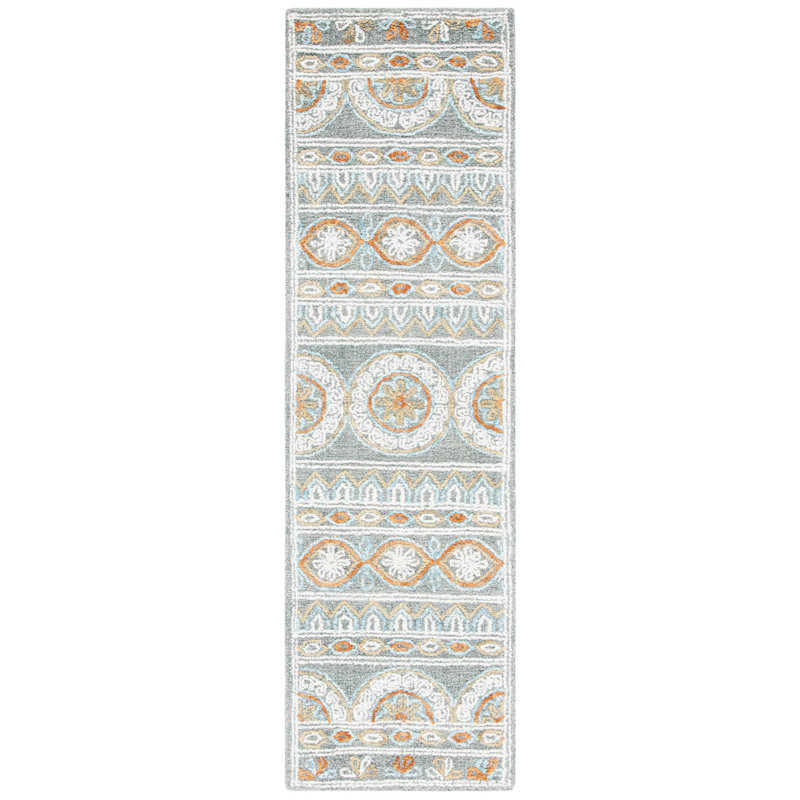 Muhtar Hand Tufted Wool/Cotton Floral Rug in Ivory/Gray, Runner 2'3" x 6'