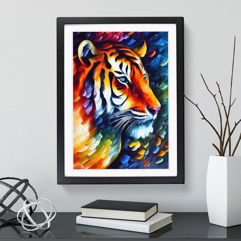 XV1022-4690X Tiger Portrait No.3 - Print, Black Framed, 36cm H x 27cm W, White
