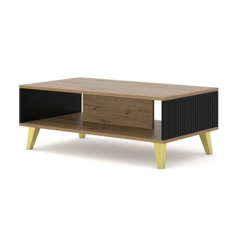 Fontainbleau Four Leg Coffee Table with Storage, Matt black/oak wood, Beige