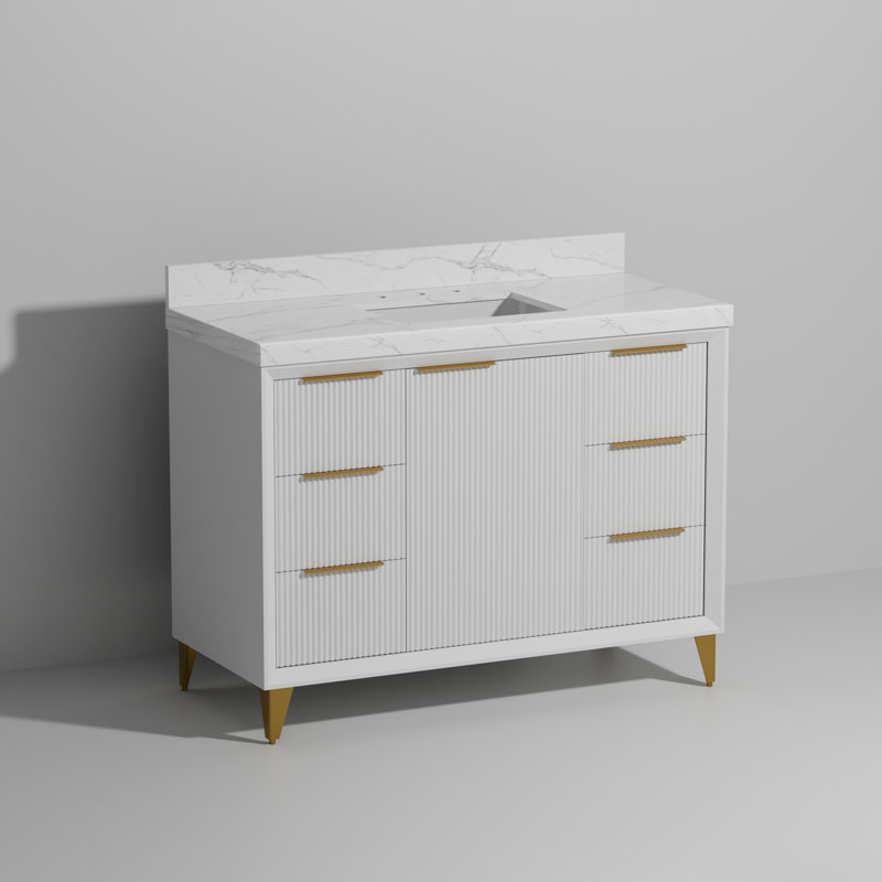 Radena 48" Bathroom Vanity Ceramic Sink Top With Backsplash, Pre-assembled Bathroom Cabinet, White