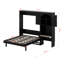 Élégant lit escamotable rabattable avec portes d'armoire décoratives arquées, casiers ouverts et tiroir de rangement escamotable-1447865084