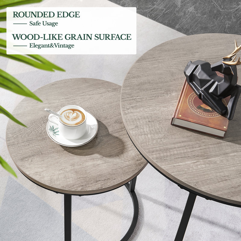 Metal Frame Coffee Table, Round Nesting Table Set, Gray